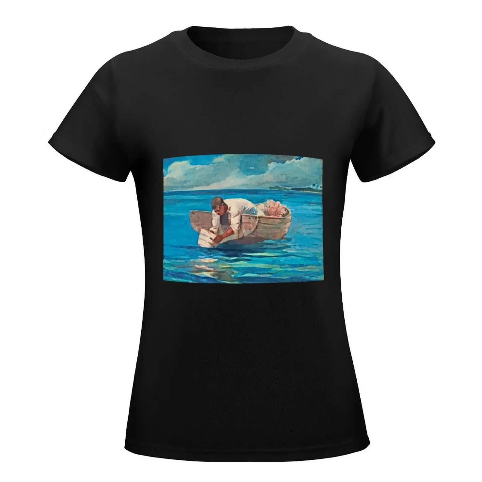 The Water Fan by Winslow Homer - American Art , 1836-1910 T-Shirt summer tops summer top western t shirts for Women