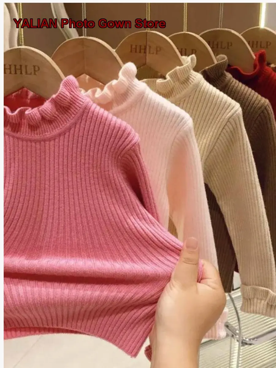 Girls Knit Top Baby Autumn Winter Round Neck Knit Base Layer Top Solid Color Ribbed Soft Skin-Friendly Kids