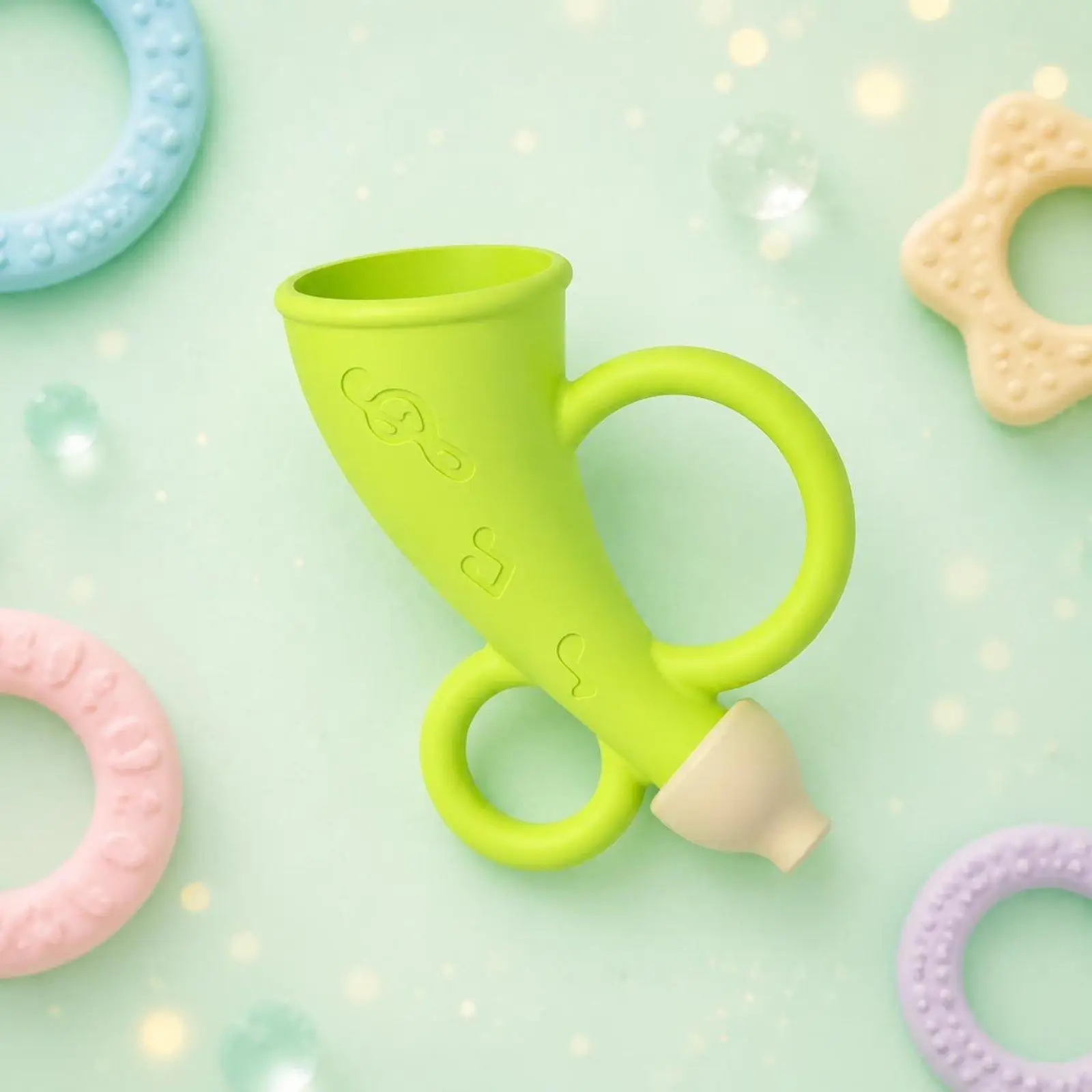 Baby Horn Silicone Teething Toy Infant Chewable Whistle Sound Noisemaker for Early Learning Play view 3