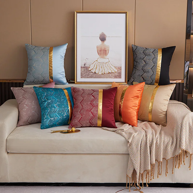Nordic Orange Cushion Cover Modern Luxury Simple Design Patchwork Sofa Bed Throw Pillow Case Sample Room Livingroom Decor Home