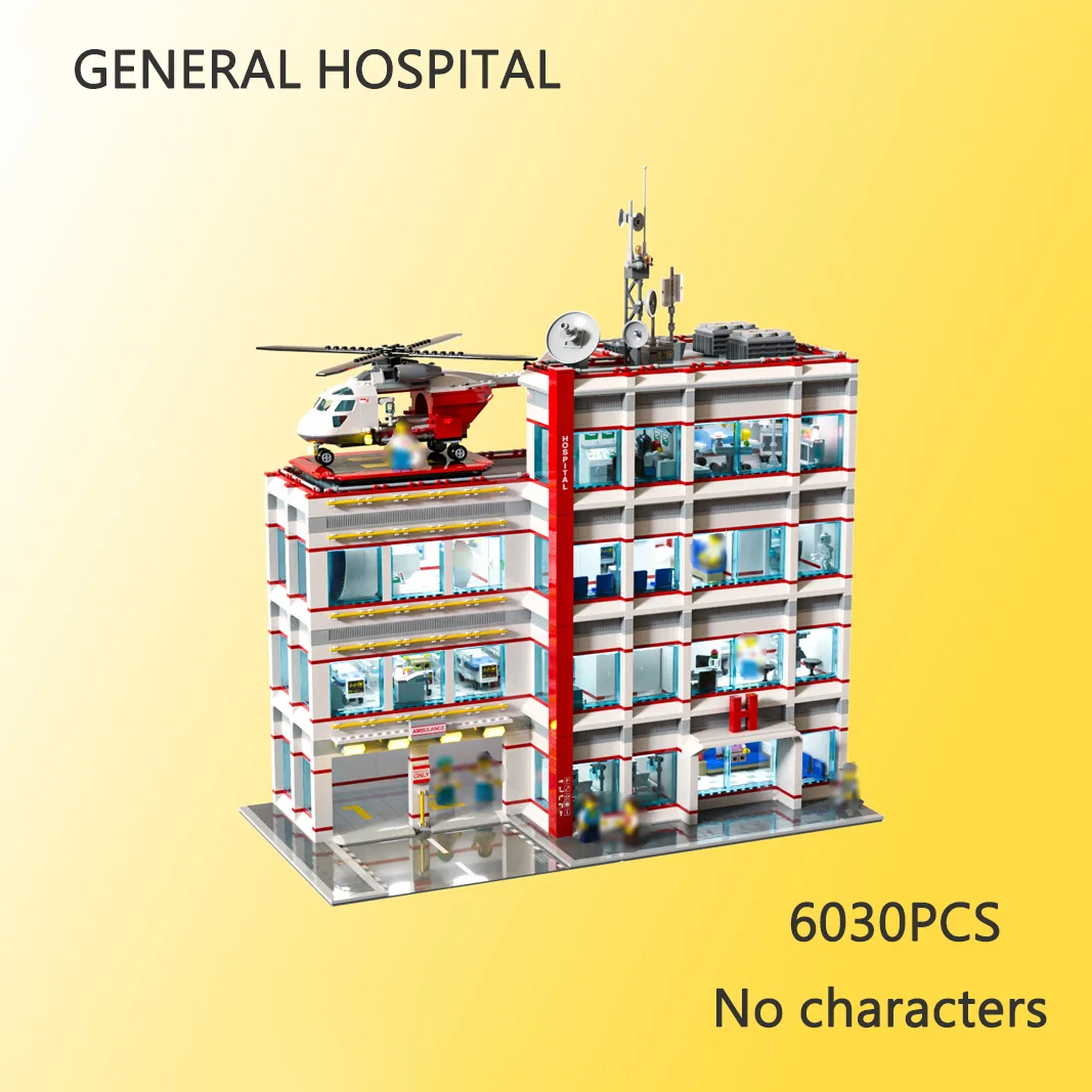 

6030PCS GENERAL HOSPITAL MOC-60417 Modular Architecture 64x32 With Helicopter Building Blocks DIY Model Toy Brick Birthday Gifts