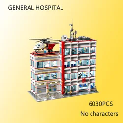 6030PCS GENERAL HOSPITAL MOC-60417 Modular Architecture 64x32 With Helicopter Building Blocks DIY Model Toy Brick Birthday Gifts