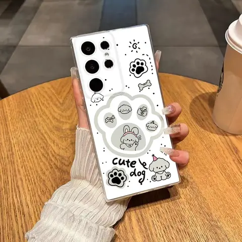 귀여운 강아지 발 인쇄 전화 케이스 삼성 S25 S24 S23 S22 S21 S20 FE Note20 Note10 Plus Ultra Lite 5G 클리어 소프트 TPU 커버 1