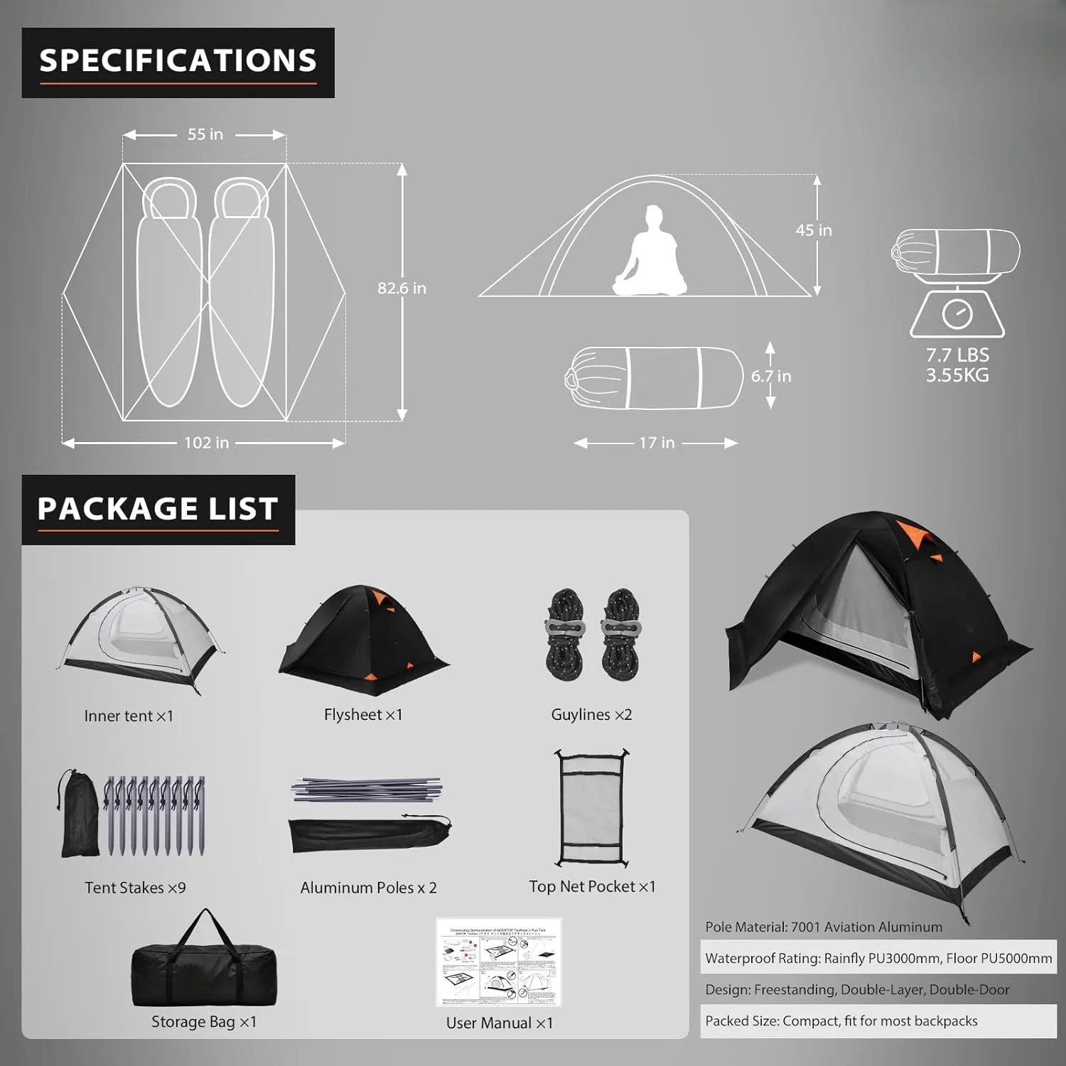 2 Person Blackout Camping Tent- Sleep in Darkroom, Waterproof Rainfly, Easy Setup for Hiking