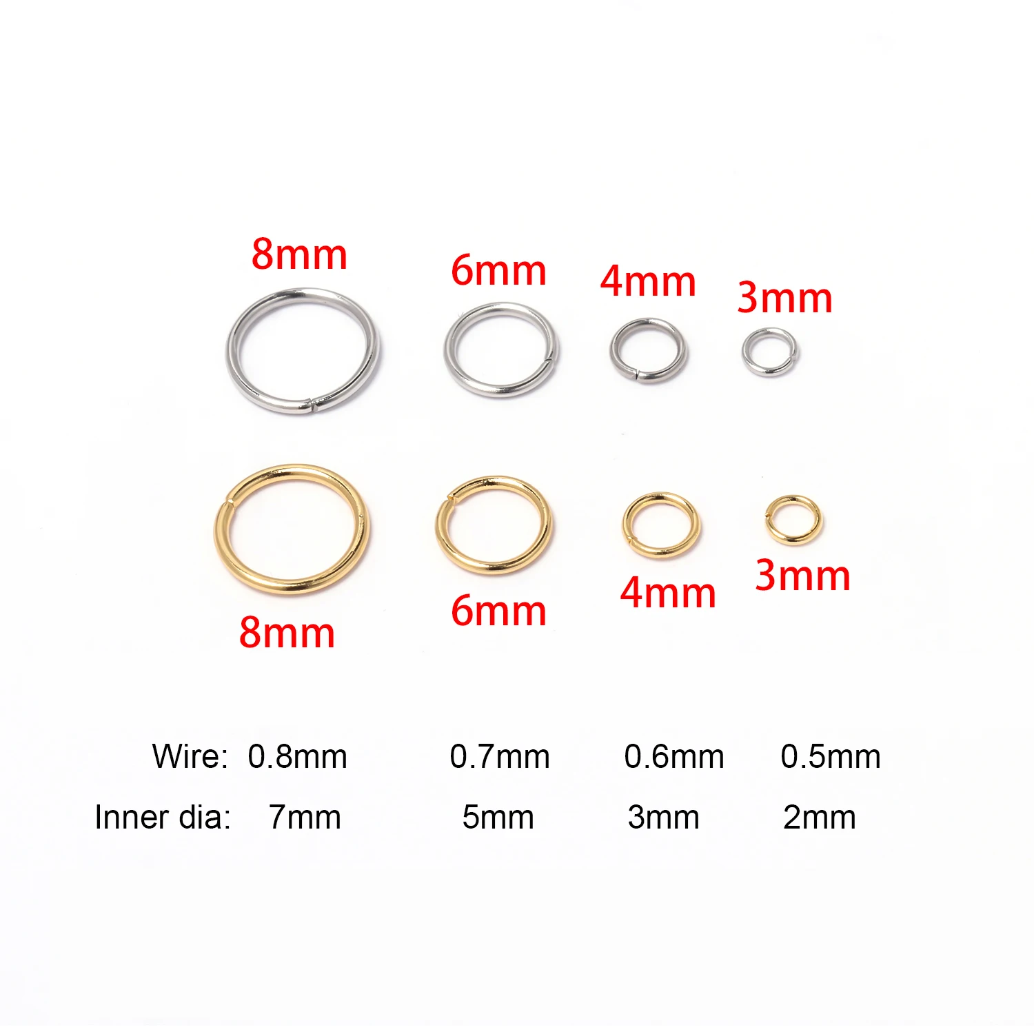 3-8mm in acciaio inossidabile Color oro anelli di salto chiusi anelli divisi connettori per gioielli fai da te che fanno accessori per collana