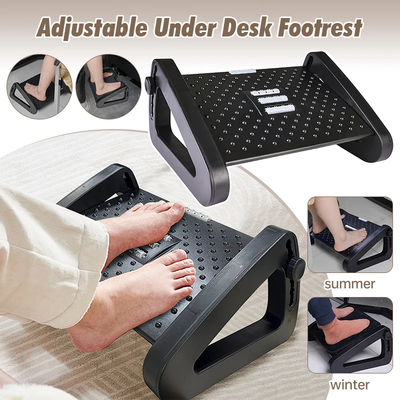 

6 Height Adjustable Under Desk Footrest Ergonomic Leg Rest with Comfort Soft Pad and Massage Rollers for Home Office Work Study