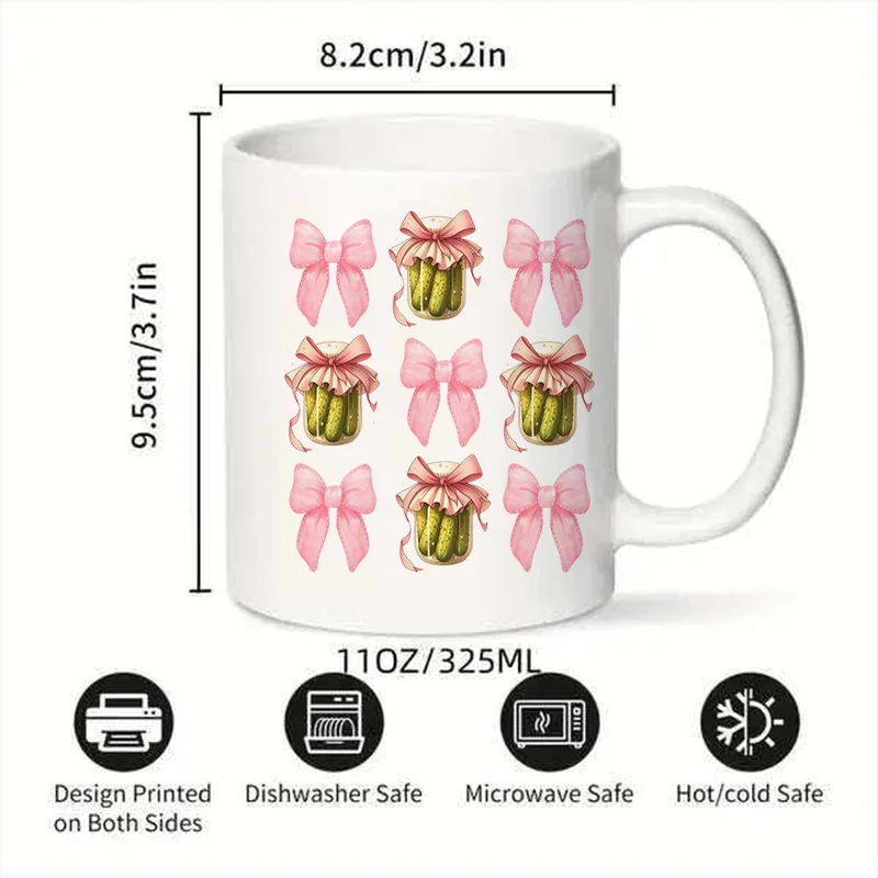 Pink Bow Pickle Jar Colorful Print Ceramic Coffee Mug 11oz 350ml Personalized Custom Cute Aesthetic Mug Microwave Safe Birthday