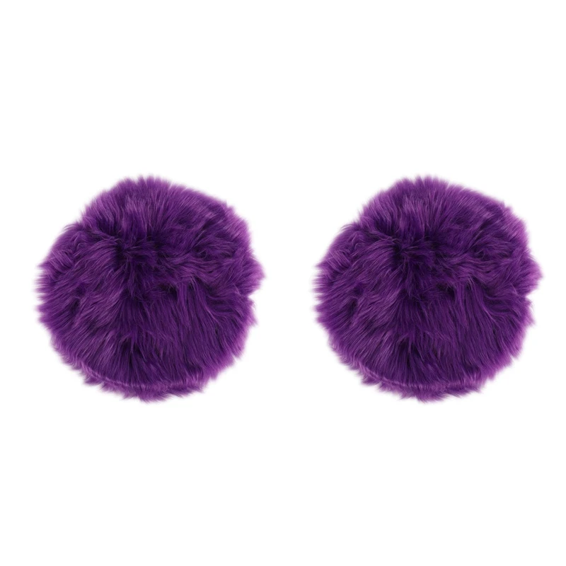 2X Faux Sheepskin Wool Carpet 30 X 30 Cm  Soft Longhair Decorative Carpet Cushion Chair Sofa Mat (Round Purple)