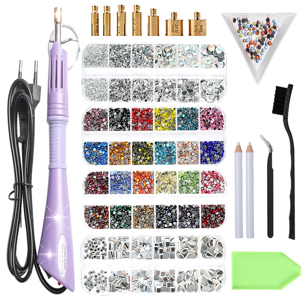 2000Pcs-9600Pcs/Box Hot Fix Rhinestones Set/EU or US PLUG Hotfix Applicator Hot Fix Crystal Glass Rhinestone Iron-on Wand Strass