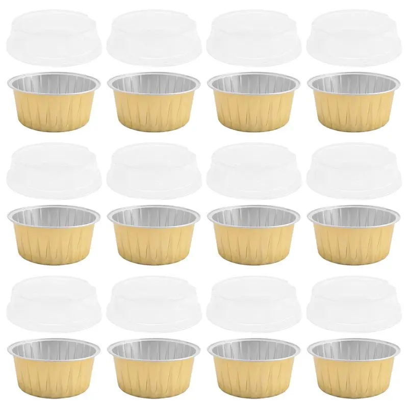 A56P - 100 Unidades de Moldes Desechables de Papel de Aluminio para Hornear, Moldes Ovalados para Crème Brûlée, Postres, Cupcakes con Tapas, Herramientas para Pasteles y Huevos