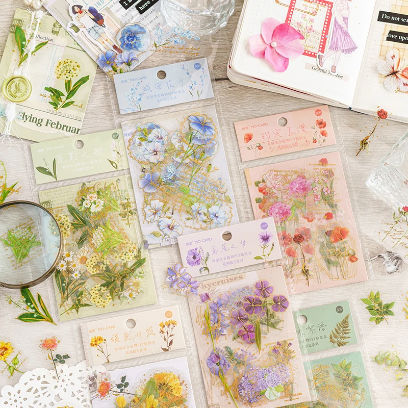 30pcs Flower Limited Series Decorative PVC Sticker Fresh Plant Handbook Scrapbooking Material Label Diary Junk Journal Planner