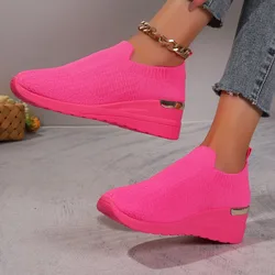Women's Solid Color Sneakers Breathable Mesh Woven Outdoor Lightweight Low Top Walking Running Sports Socks Shoes
