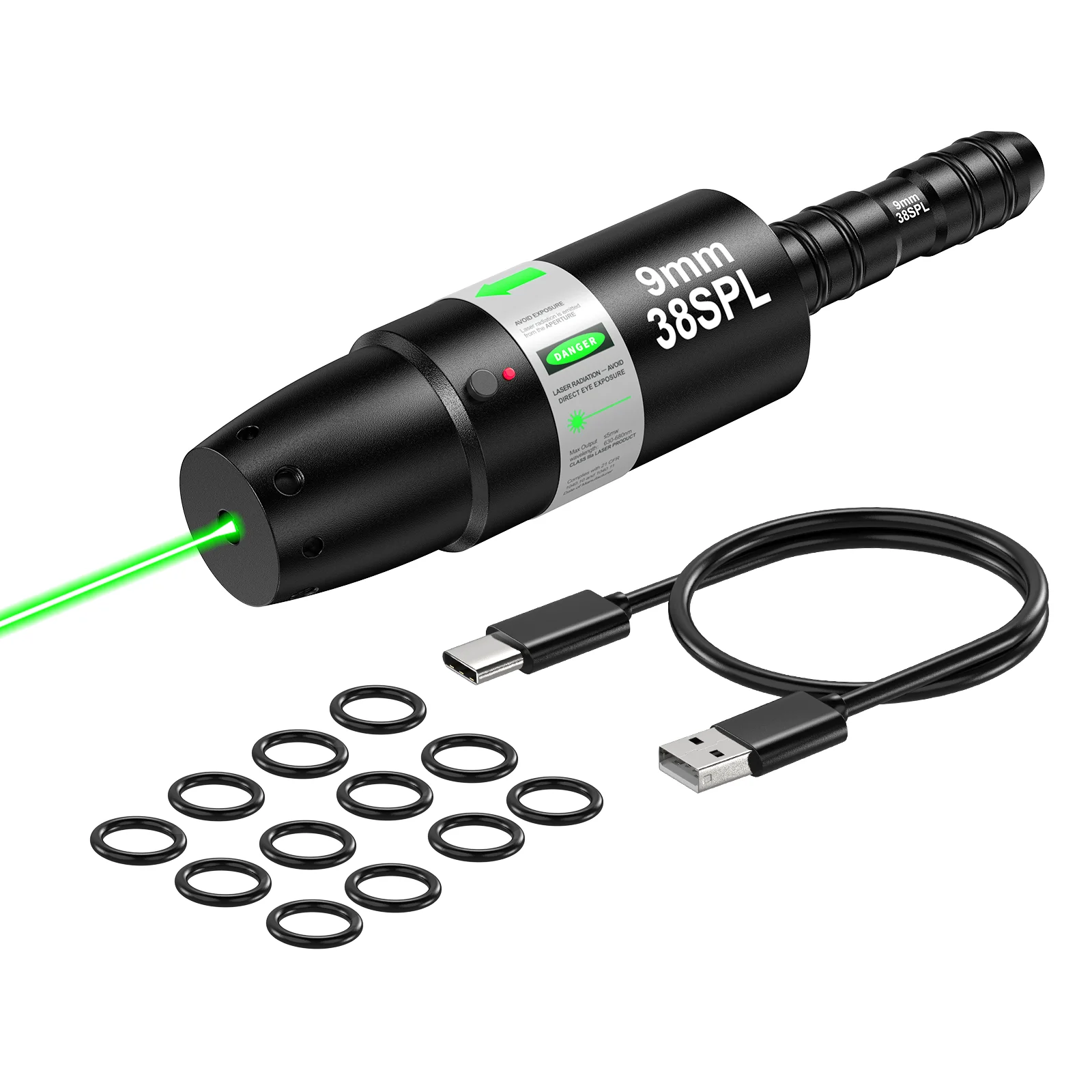 9mm/.38 SPL Dual-Purpose Dry Fire Red/Green Laser Training System with Type-C charging, offering smart and convenient training.