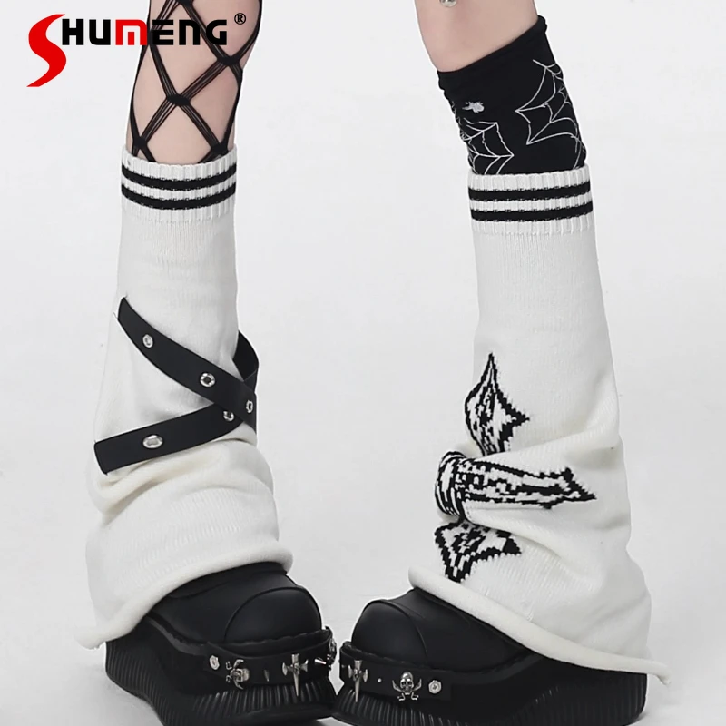 

Оригинальные вязаные носки в полоску в американском стиле ретро, гетры, женские чулочно-носочные изделия Y2k Kawaii, подходят для всех сезонов