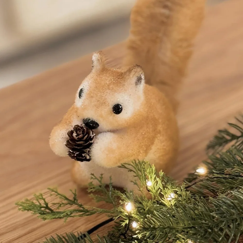 Flocking Christmas Tree Squirrel Pendant Fluffy Lightweight Christmas Squirrel Decorations Mini Simulation