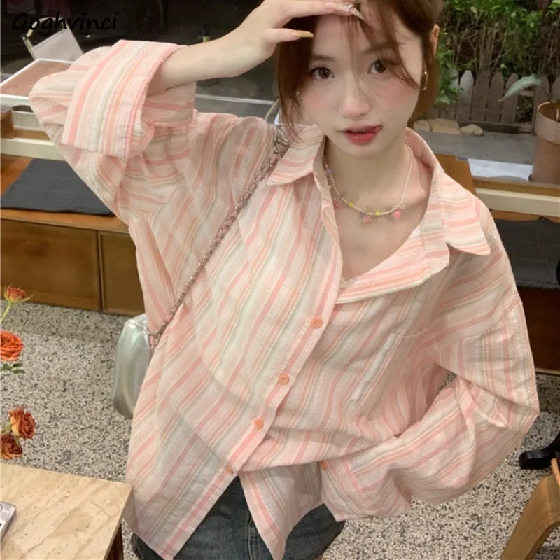 

Korean Fashion Shirts Women High Street Thin Sunscreen Long Sleeve Turn-down Collar Stylish Sweet Tops Loose Leisure Simple Chic