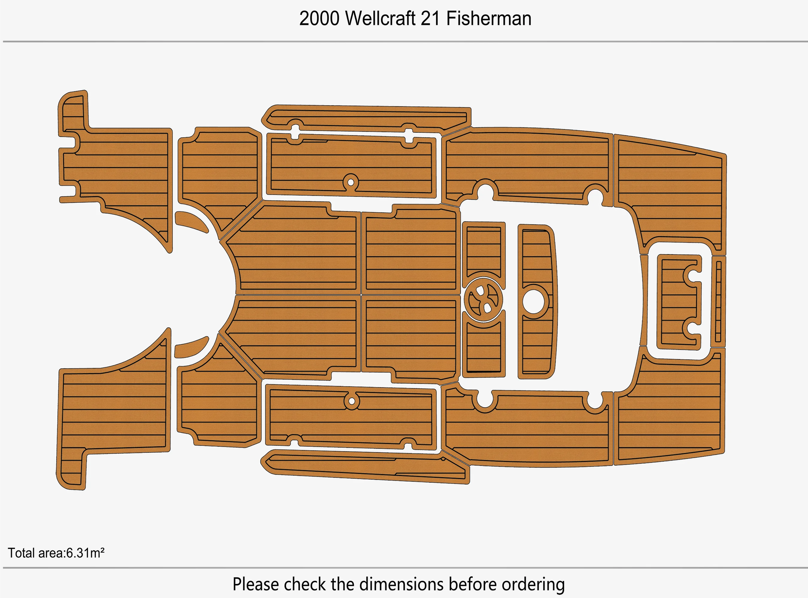 Anti-Skid EVA Faux Teak Self-Adhesive 6mm Boat Deck Pad for 2000 Wellcraft 21 Fisherman Yacht Cockpit Durable Marine Floor