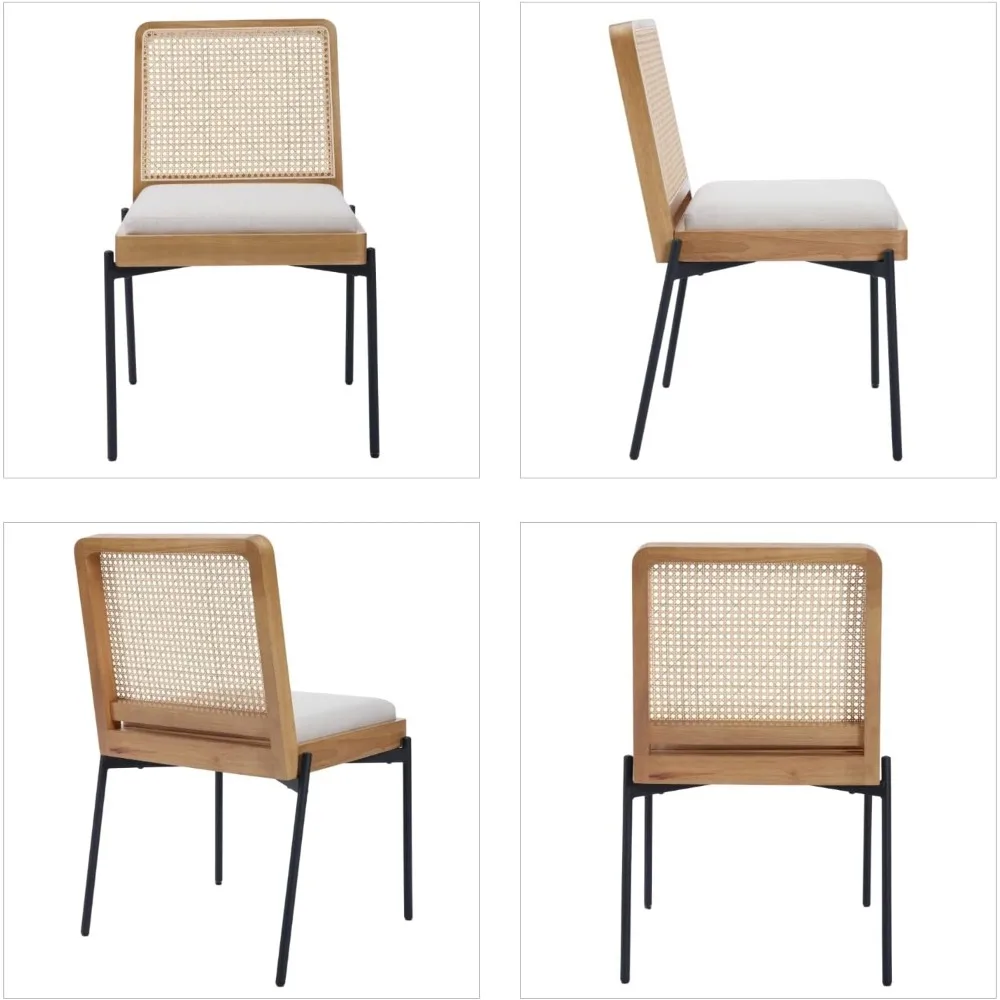 현대 등나무 식사 의자, 리넨 쿠션 주방 식사 등나무, 거실 식당 금속 다리 장식 사이드 의자