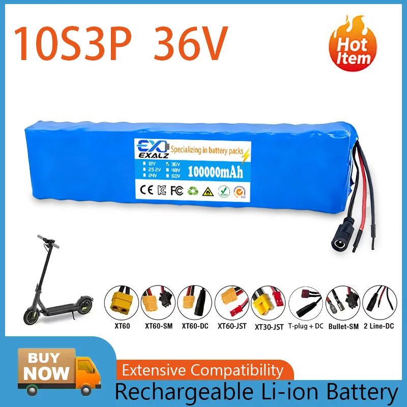 

10S3P 36 В 100 Ач 18650 литиевый аккумулятор - непрерывная мощность 1000 Вт, защита BMS для электрического велосипеда/электронного скутера