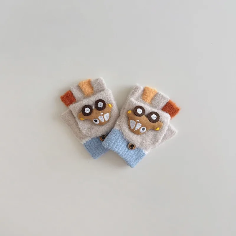 1 paio di guanti mezze dita per bambini guanti termici invernali caldi per ragazzi con modello di auto fresco guanti touchscreen antiscivolo per bambini