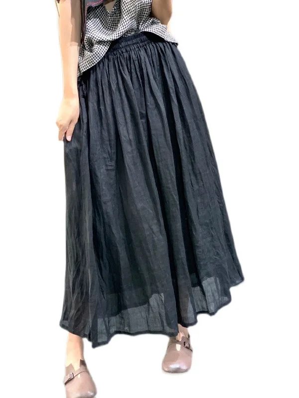 High Waist A-Line Skirt Double Layered Hemp Cotton Linen Midi Skirt Summer 2025 New Sle Japanese Sle f Body Skirt