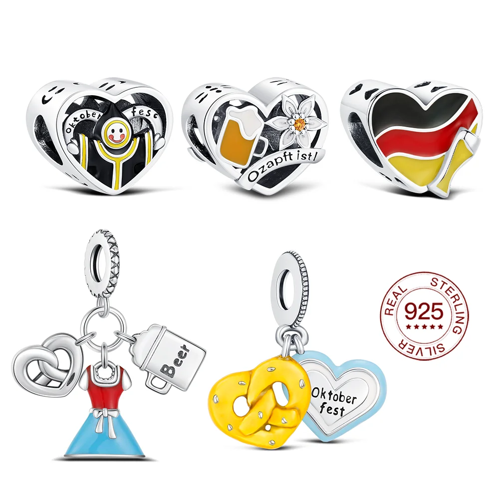 Abalorio de plata de ley 925 con forma de cerveza Oktoberfest, fabricación de joyas, colgante Original compatible con pulsera clásica DIY para regalo de joyería