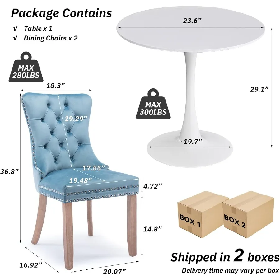 طاولة وكراسي المطبخ SoarFlash لطاولة طعام 2 24 مجموعة لـ 2 مع كراسي منجدة مخملية 3 قطع طاولة مطبخ مستديرة S #3