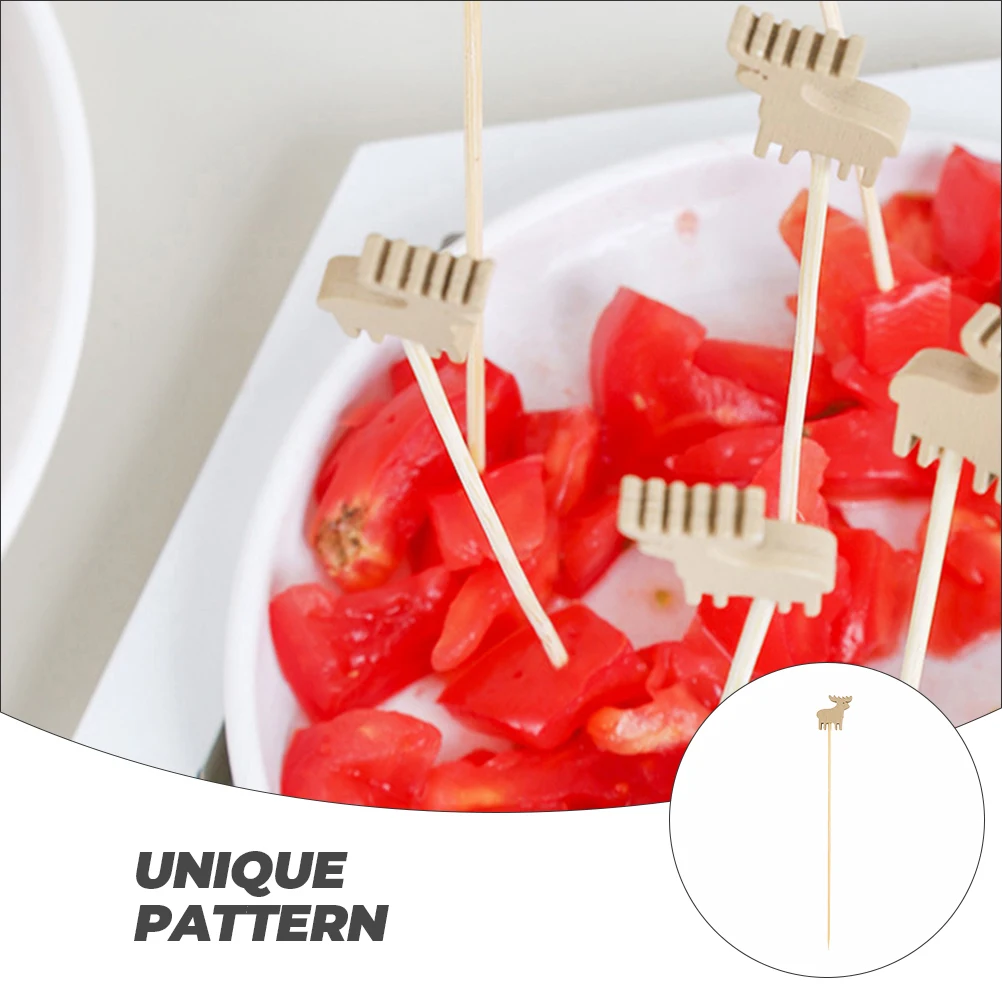 

100Pcs Bamboo Elk Food Sticks Creative Reindeer Fruit Picks for Holiday Party Dessert Table Display Supplies Elk Fruit Sticks