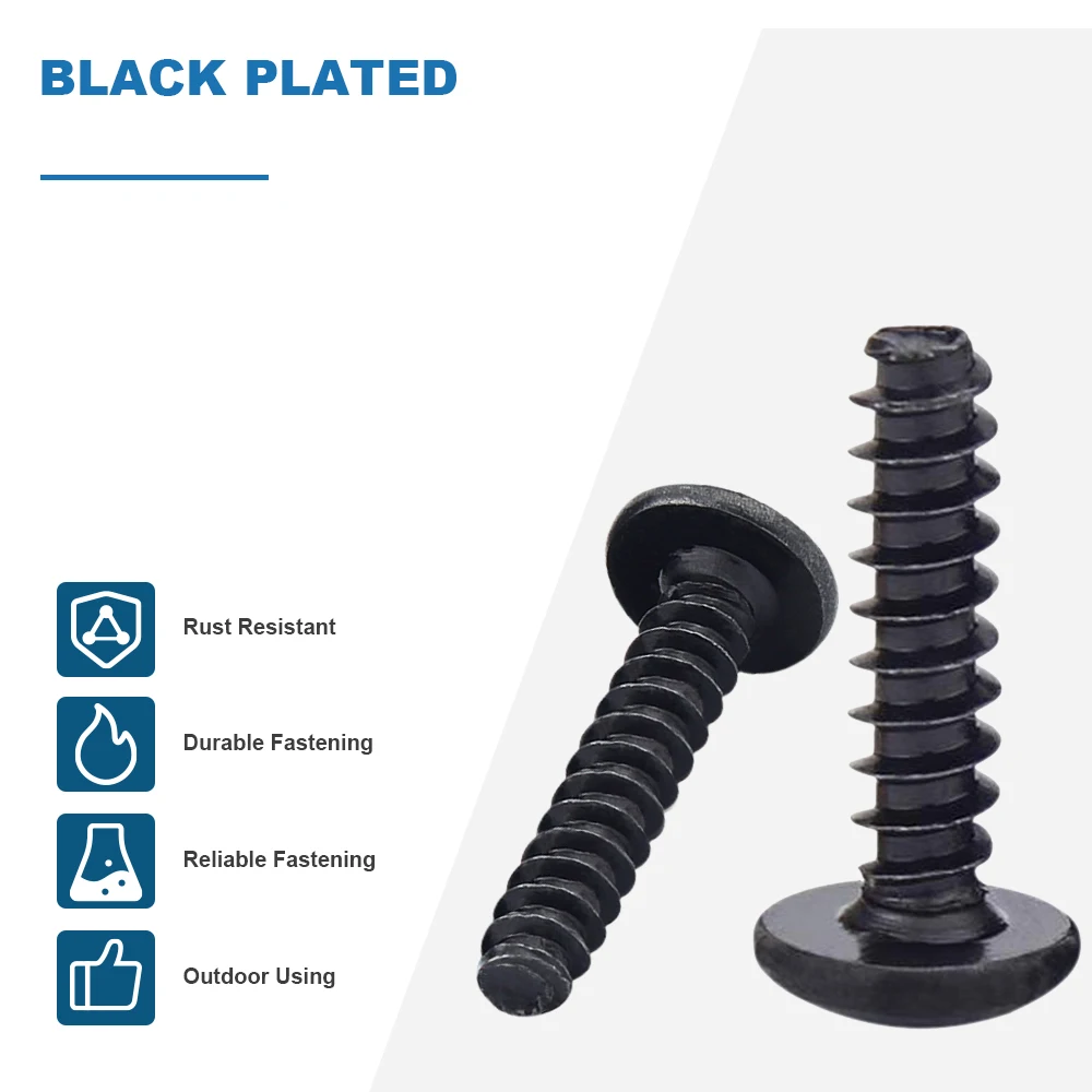 20-50pcs/bags Cross Recessed Mushroom Head Screws Black Plated M2.6 M3 M3.5 M4 M5 Phillips Truss Head Flat Tail Tapping Screws