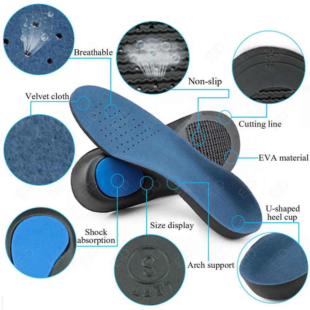 EiD Sport Insoles For Shoes Sole U-shaped heel pads Deodorant Cushion For Running Insoles For Feet Man Women Orthopedic Insoles