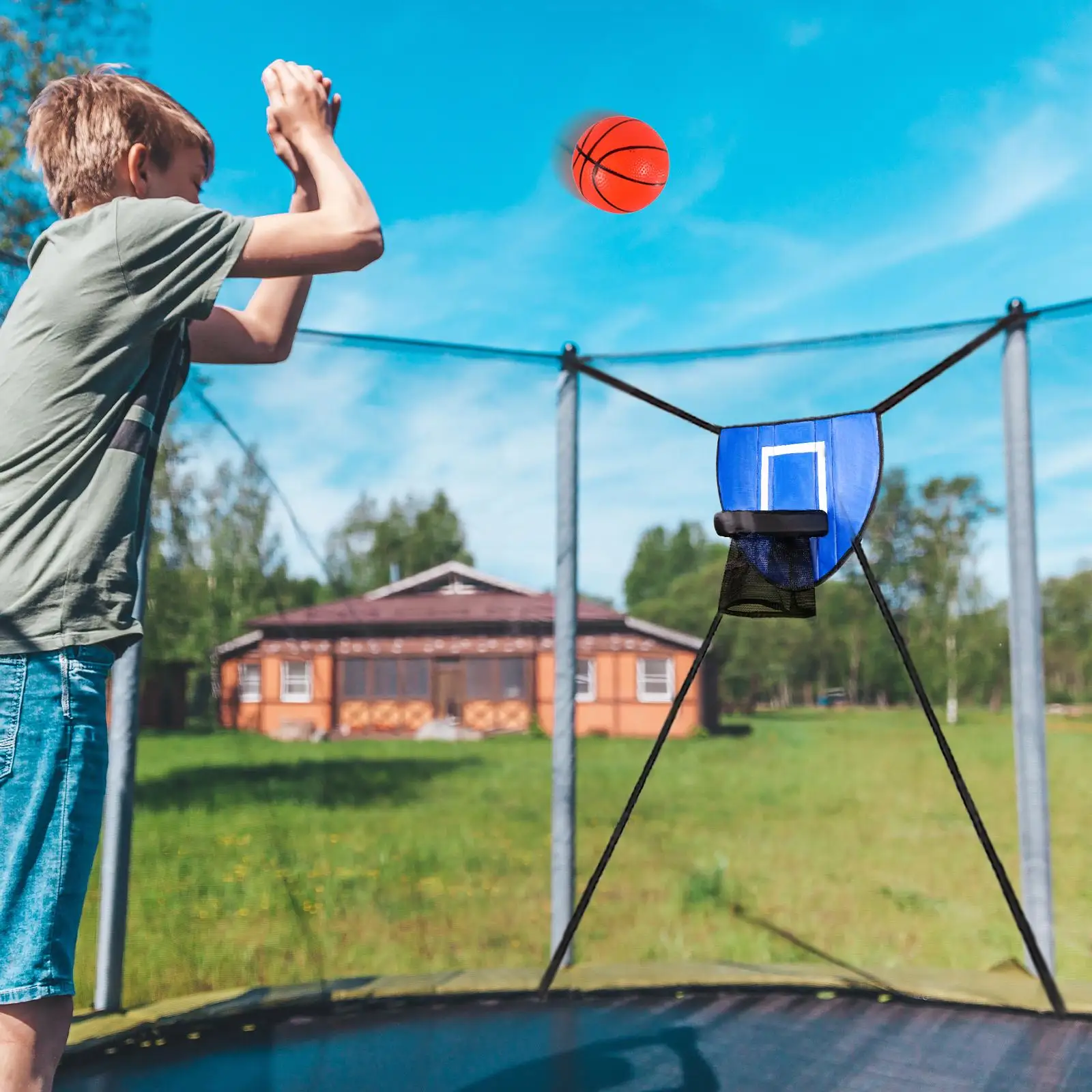 

Mini Basketball Hoop for Trampoline with Enclosure Goal Game Outdoor Breakaway Rim for Dunking Trampoline Attachment Accessories