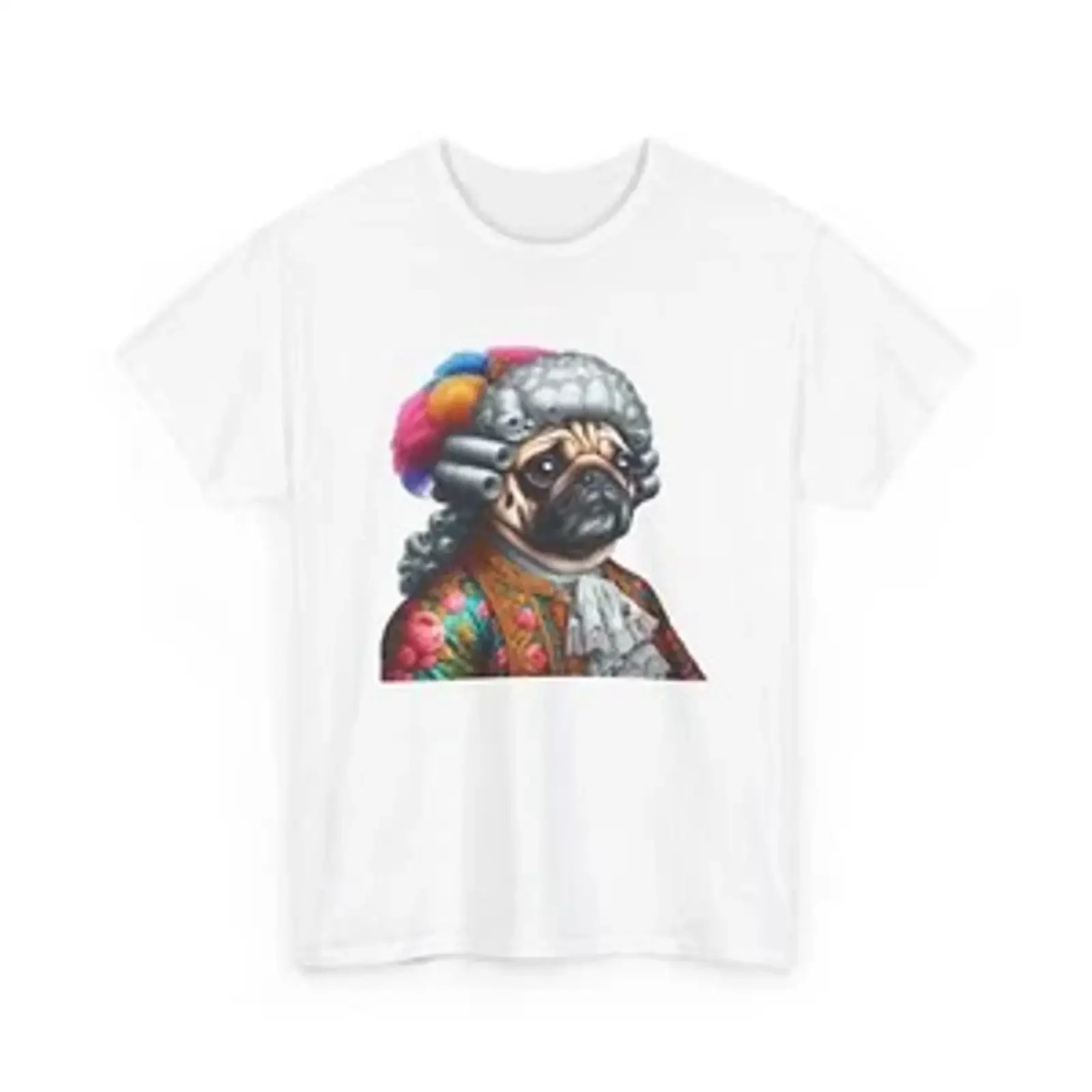 Adult T Shirt Pug Dog 18th Century Court Outfit Powdered Wig Funny Pet vintage Washed Casual fashion Versatile Stretched