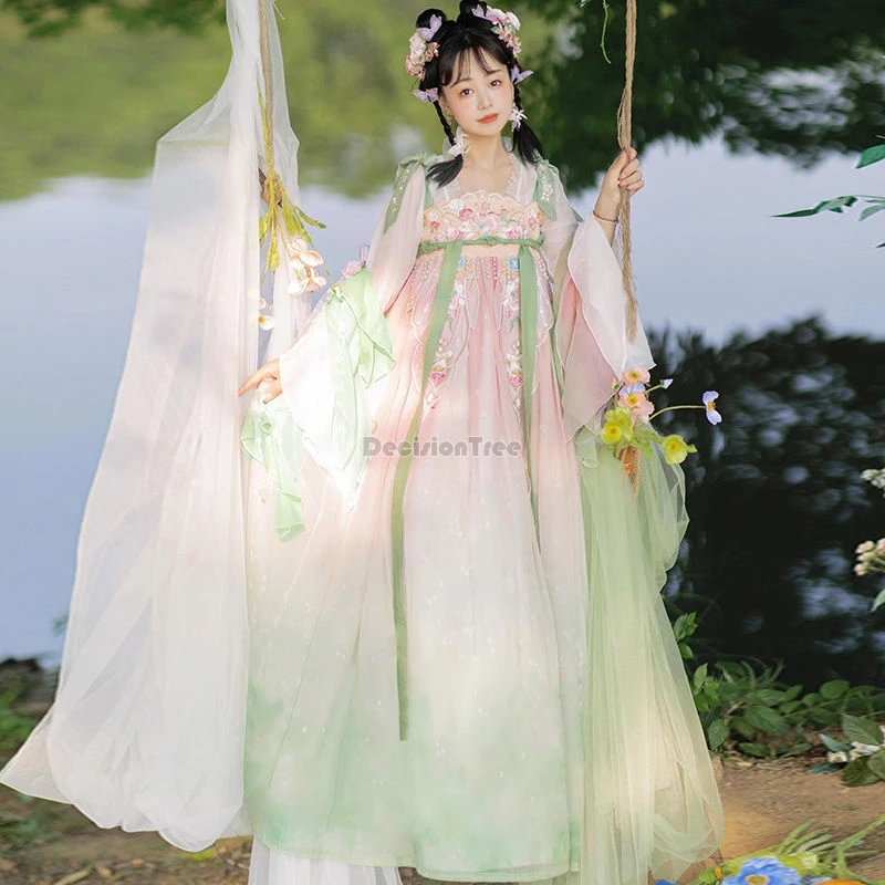 2025 flower fairy gradient gauze strapless ru dress chinese style classical trendy design tang hanfu sweet girls outdoor hanfu