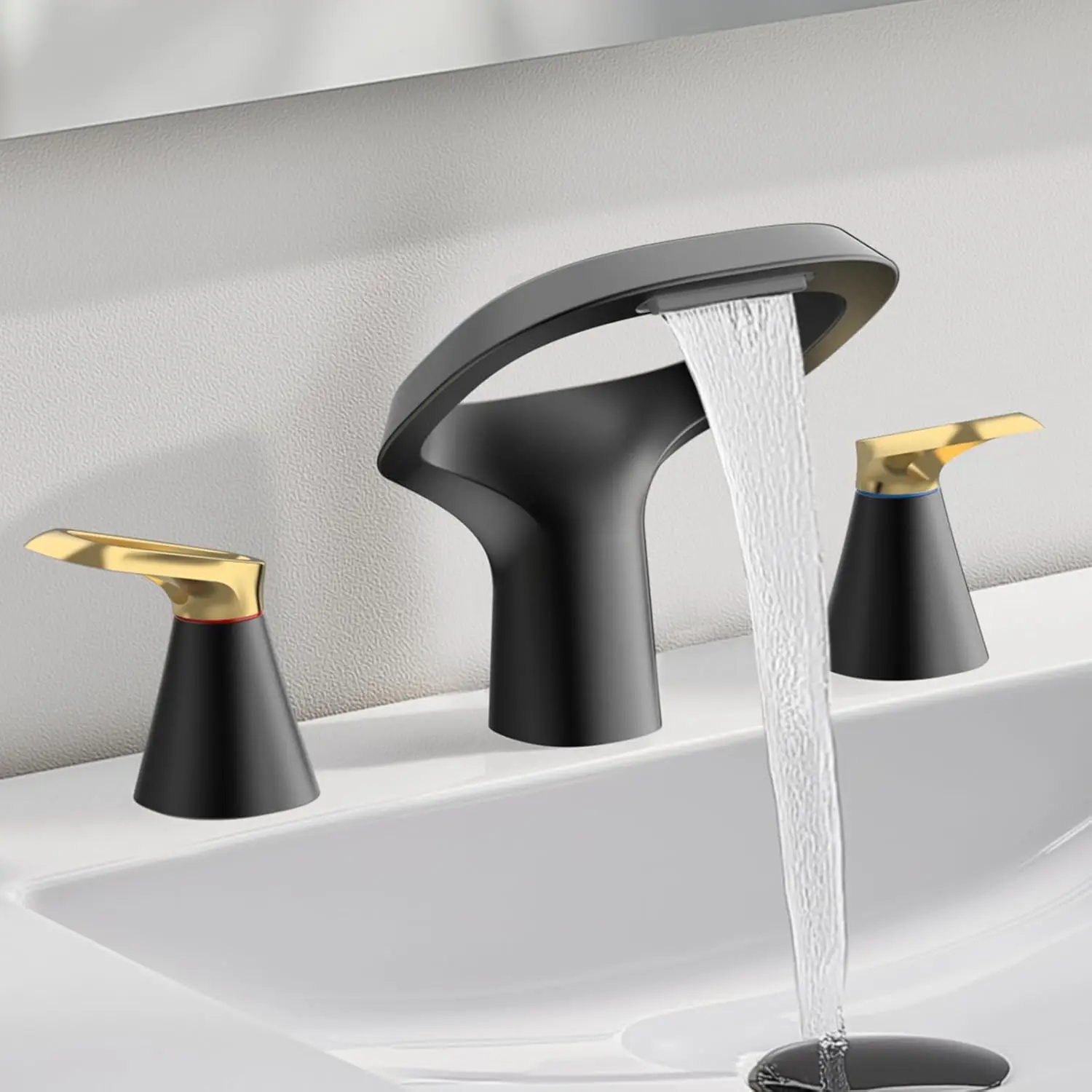 Modern Faucet for Bathroom Sink with Adjustable Spout, Solid Brass 8 Inch  with Water Supply Hoses  2 Gold Handles