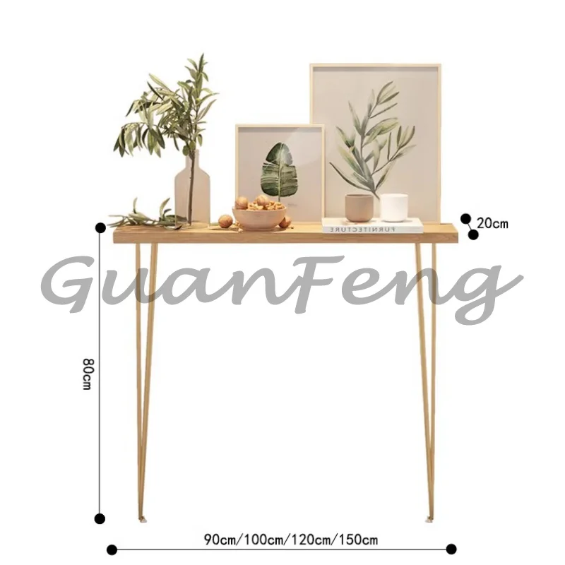 Solid Wood Console Table Iron‑Leg Minimalist Wall‑Mounted Foyer Table Space‑Saving Narrow Sofa Back Side Table
