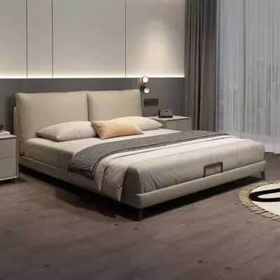 

Modern Italian Design King-Size Queen Upholstered Bunk Bed Frame Grey Velvet Fabric Customized Oak Headboard Adjustable Features