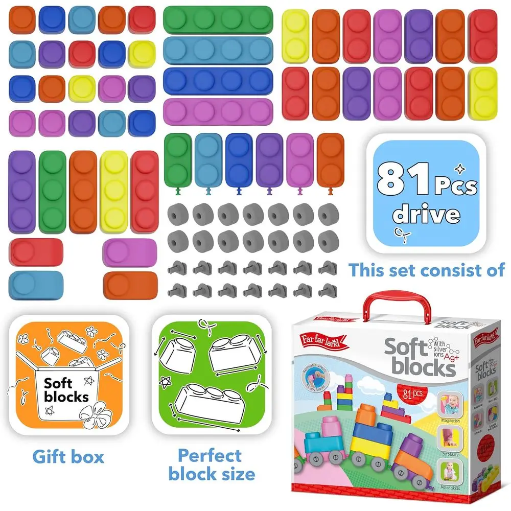 Toddler-Friendly Soft Building Blocks, 81-Piece STEM Set, Promotes Creativity & Motor Skills for Ages 1-3