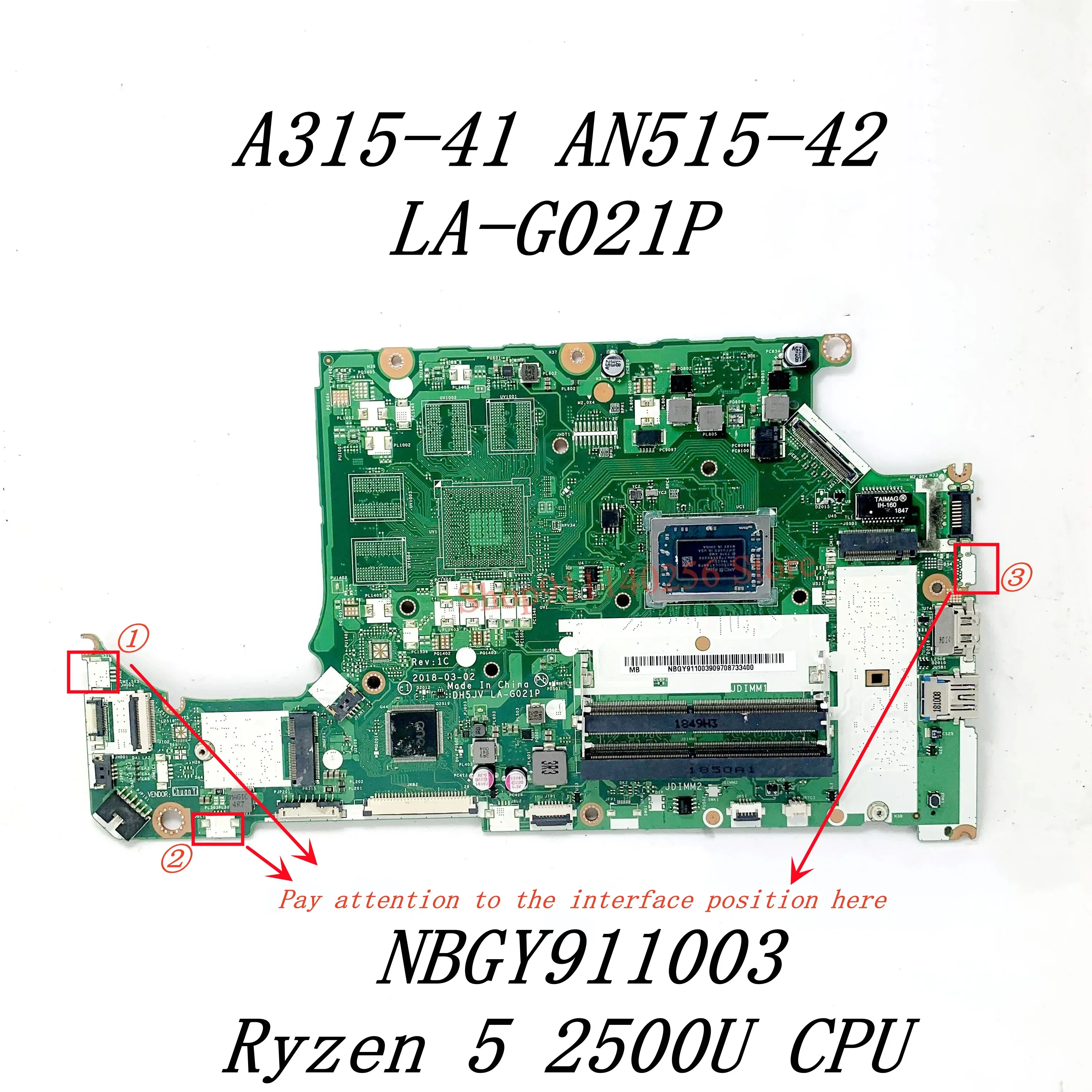 Mainboard LA-G021P For ACER A315-41 AN515-42 Laptop Motherboard With R3 2200U / R5 2500U / R7 2700U CPU GM / RX560 100%Tested OK