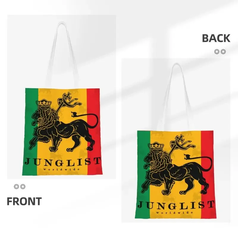 Lion Of Judah Junglist Groceries Shopping Bags Cute Print Canvas Shopper Shoulder Tote Bags Rastafarian Rasta Lion Handbag