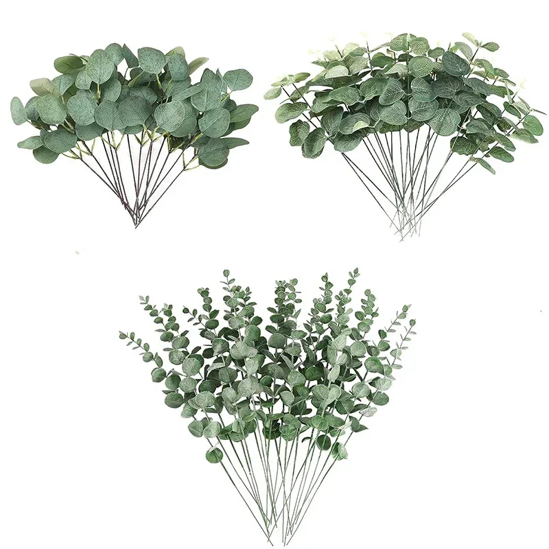 

3 Kinds Mixed Eucalyptus Leaves Stems Artificial Silver Dollar Eucalyptus Leaves Faux Eucalyptus Bundle for Wedding Decor 90Pcs