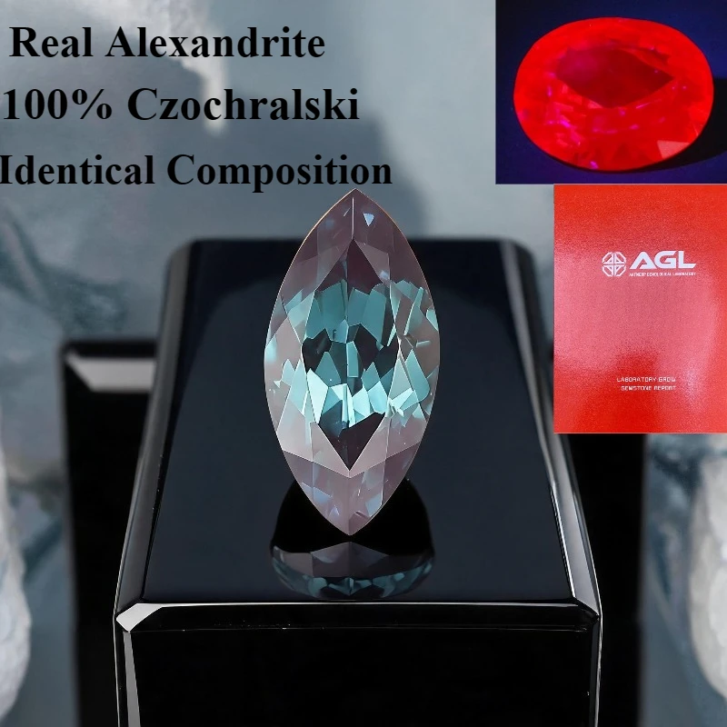 100% Czochralski pull lab grown alexandrite MS marquise identical composition full size lab creat with AGL color change gemstone