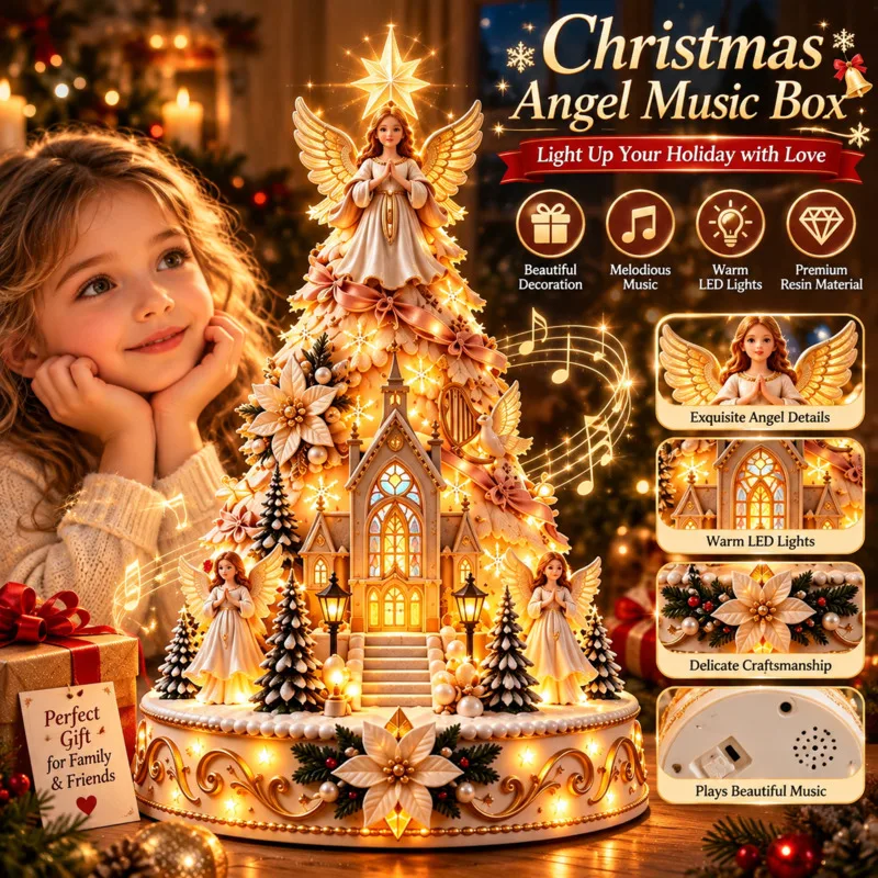 Christmas Tree LED Centerpiece Rotating Project Santa Sleigh Village Light Up Xmas, Table Decoration Ornament Home Decor Gift