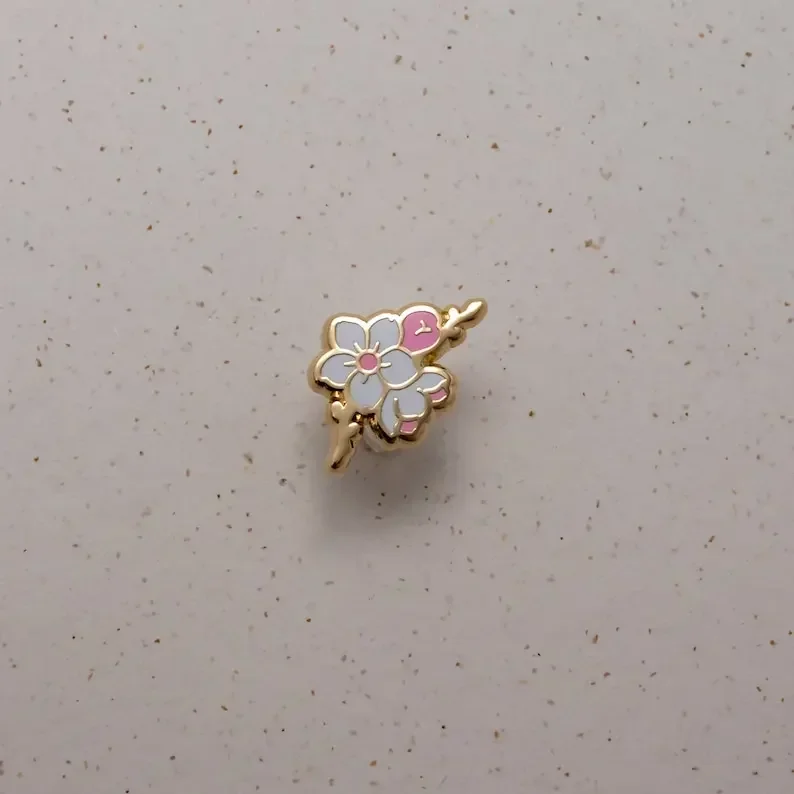 Cherry Blossom    Enamel Pin  Gold White Pink   Cloisonné Badge Botanical Art Pretty Flower Board Fillers