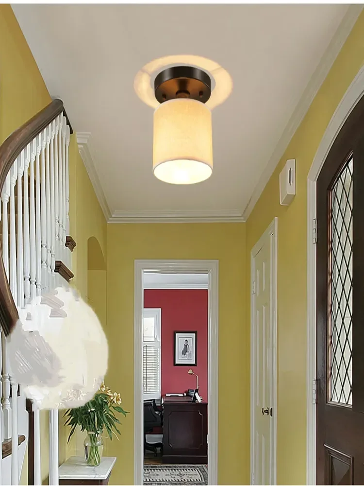 مصباح سقف أمريكي صغير، ممر الشرفة، الممر، الشرفة، مصباح سقف مستدير، إضاءة قماش LED بسيطة #6