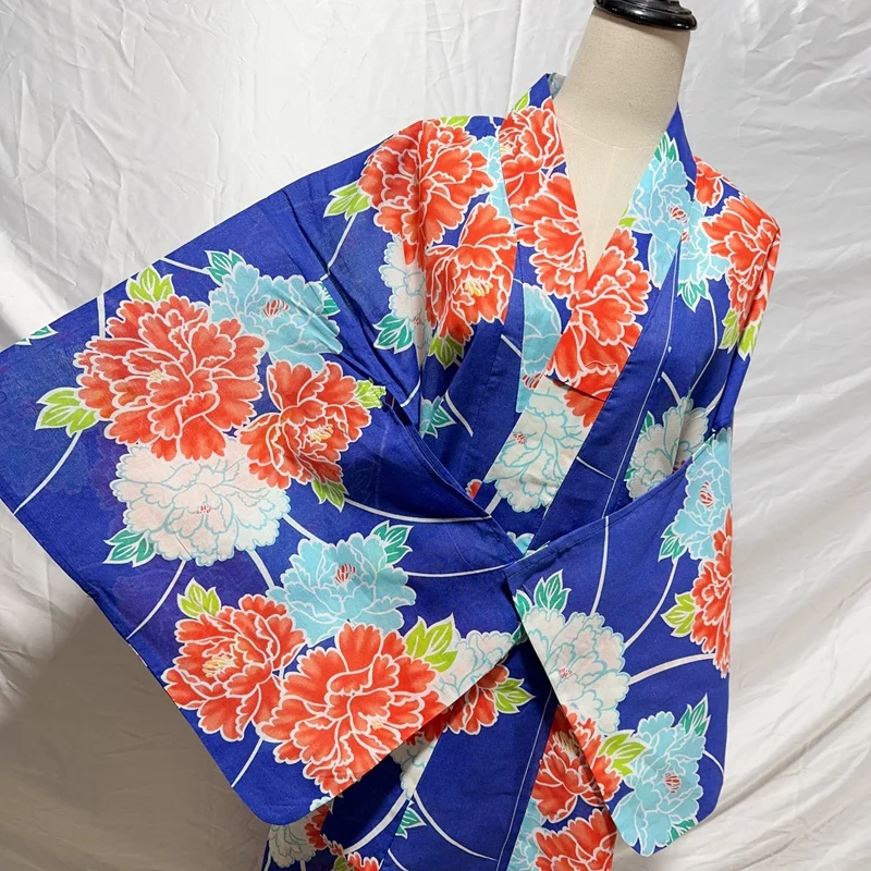 Japanese Cotton-Linen Women's Kimono-style One-piece Yukata Robe Dress, Morning Glory Pattern, Multiple Designs Available