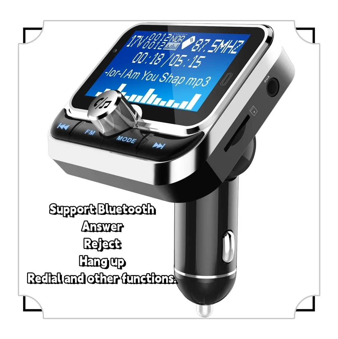 BC32 Car Bluetooth 1.8-inch dot matrix screen car Bluetooth MP3 player phone hands-free car FM FM transmitter Audio Input/Output