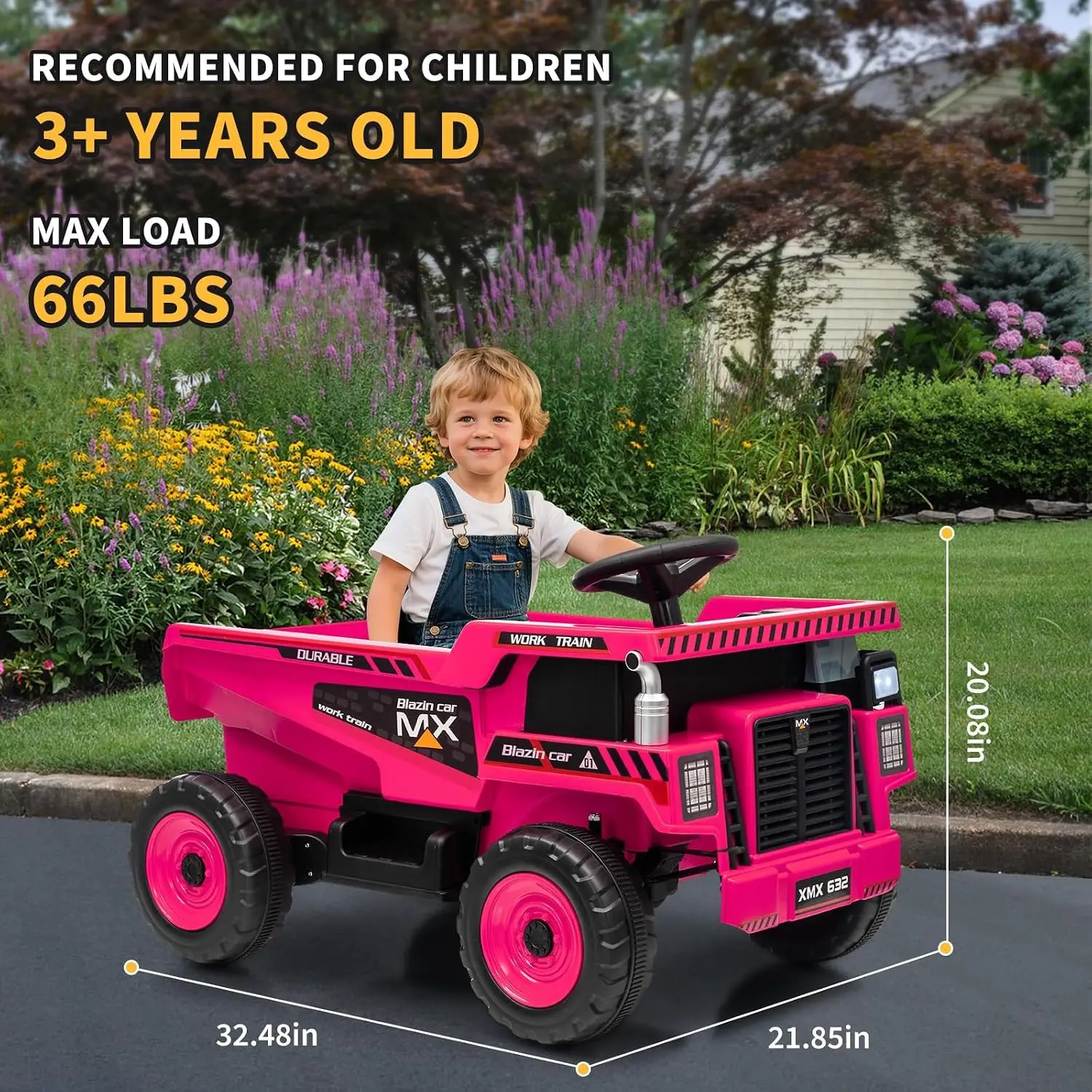 Parent Remote Control 12V Electric Ride-on Dump Truck for Kids, with Dump Bed, Shovel, Bluetooth Music & LED Lights, Constructio