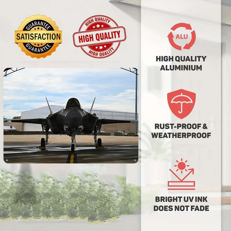 F-35 Fighter Jet Front View Poster Retro 3D Printed Metal Signs Customized Wall Hanging Gift for Vintage Decor Room Wand Deko