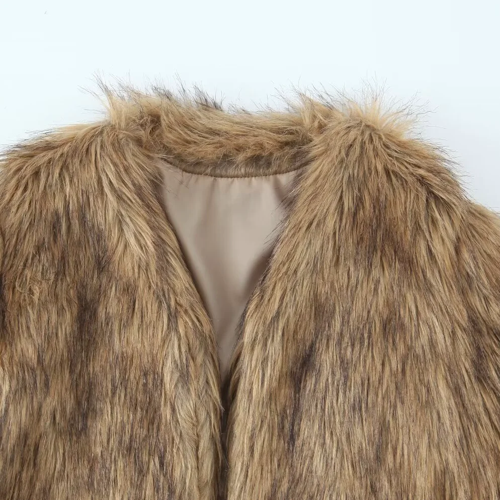 Faionable manteau de fourrure Jaet femme automne nouveau Sle Design polyvalent ort vêtements d'extérieur fibre de Polyester longue Sve coupe régulière