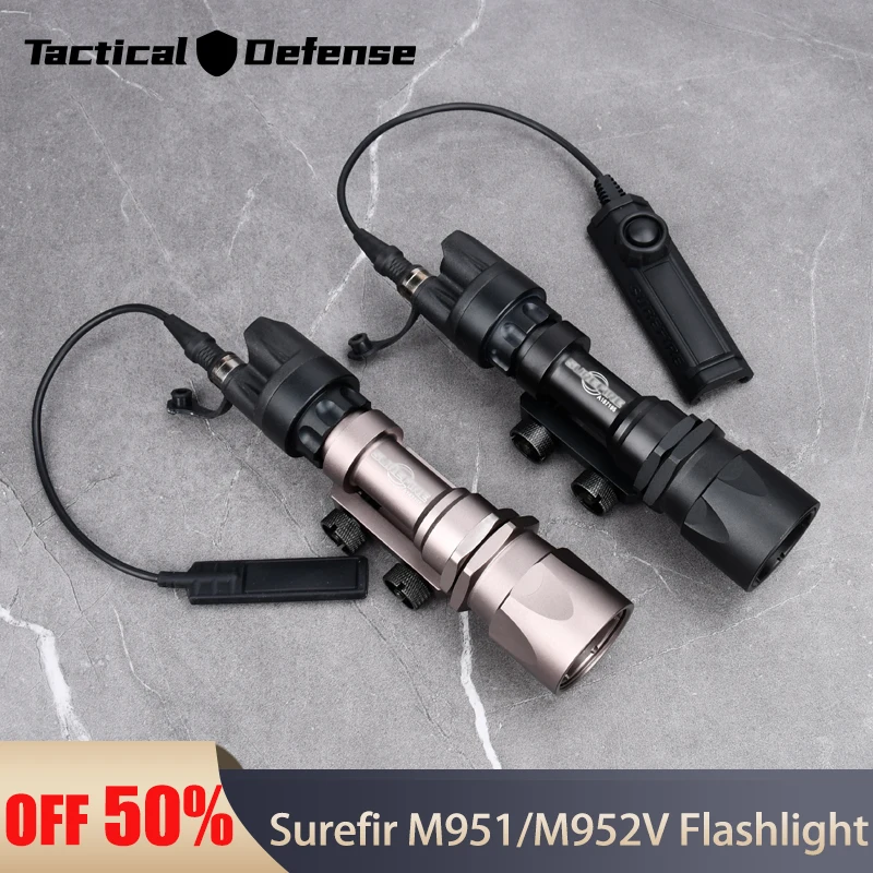 Surefir M951 Tactical Flashlight M952V White LED Strobe Weapon Light QD Quick Release Base Metal Outdoor Fit 20mm Picatinny Rail